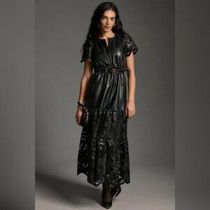 Anthropologie Somerset Maxi Dress Faux Leather Embroidered Edition Sz XS